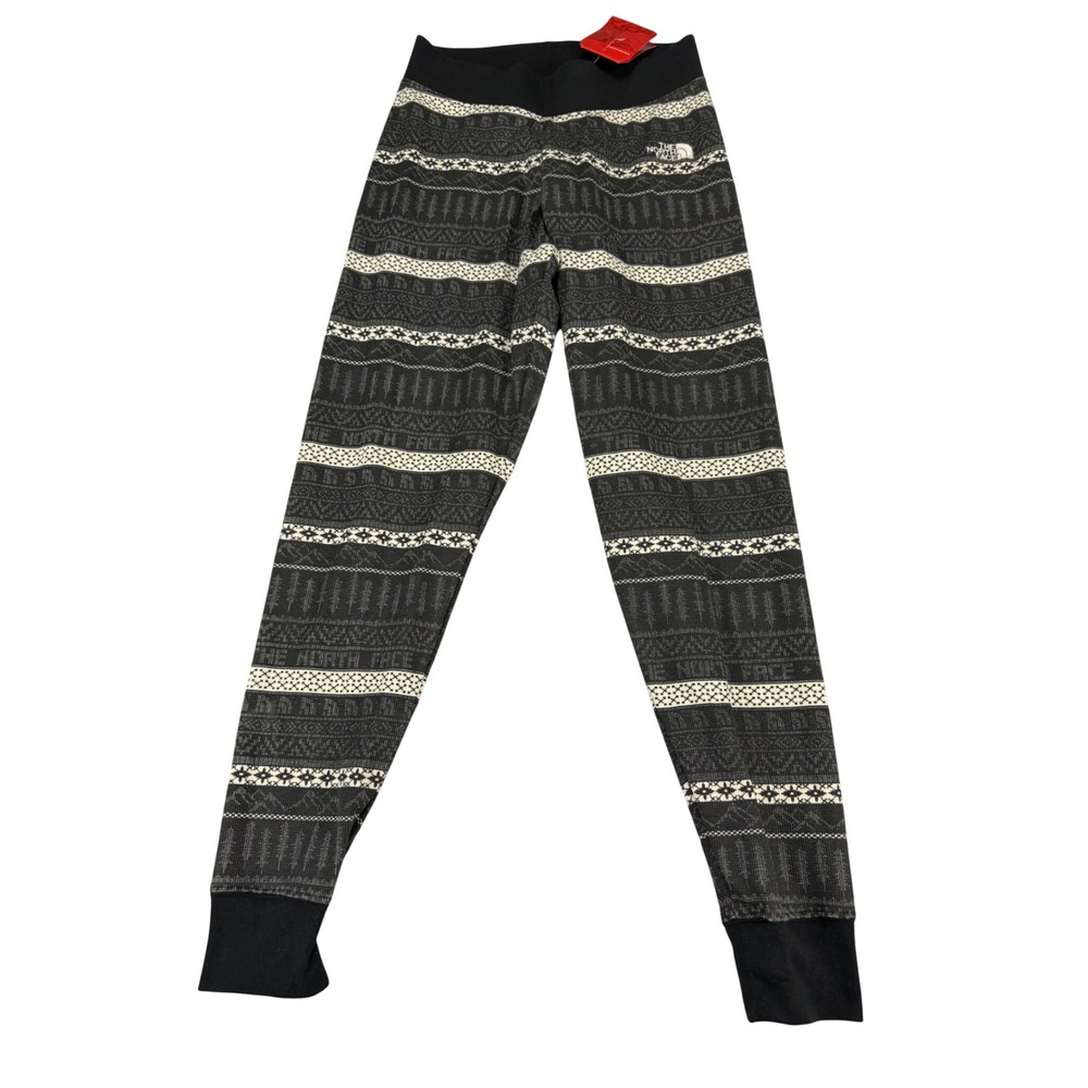 The North Face Womens Holiday Waffle Pant Nordic Print Black White Slim Fit M
